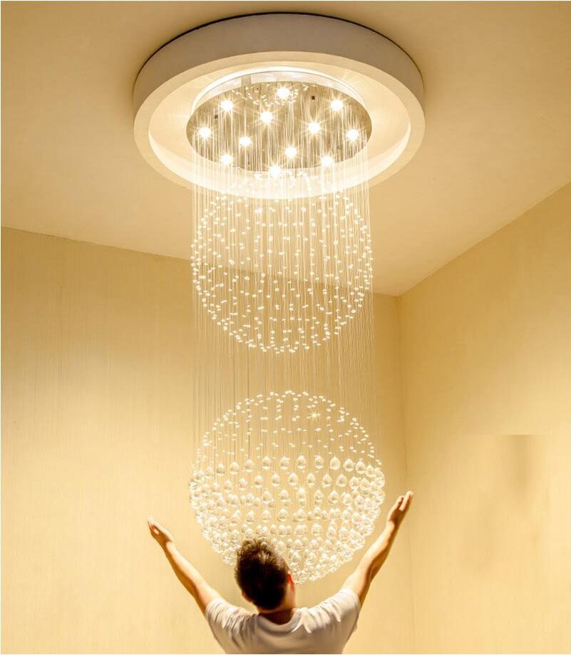 Led Crystal Chandeliers Stair Led Pendant Lighting Fixtures Led Indoor Pendant Lamp Modern Chandelier High Ceiling Hanging Lamps 5 Light Chandelier