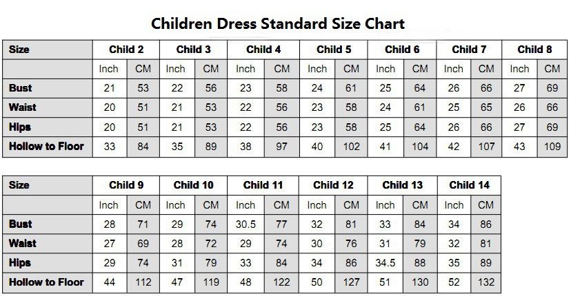 Kids Dress Size Chart