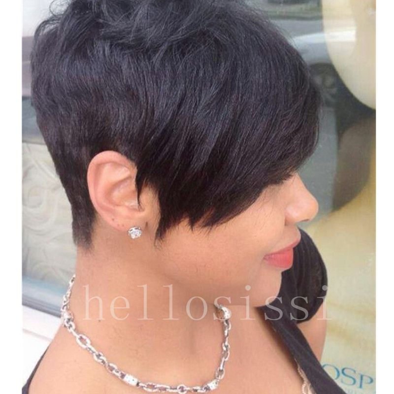 Pixie Cut Short Human Hair Wig Natural Black Rihanna Cut Wigs For