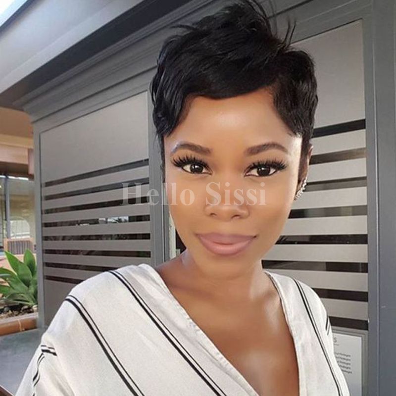 Hot Sale Black Women Human Black Short Cut Hair Wig For Short