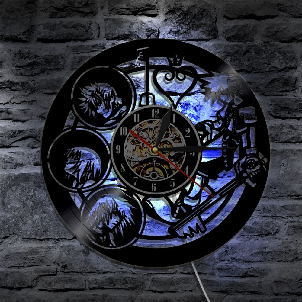 Kingdom Hearts Anime Led Silhouette Backlight Modern Light Vinyl Clock Color Change Lamp Remote Control Record Nightlight Unique Wall Clocks