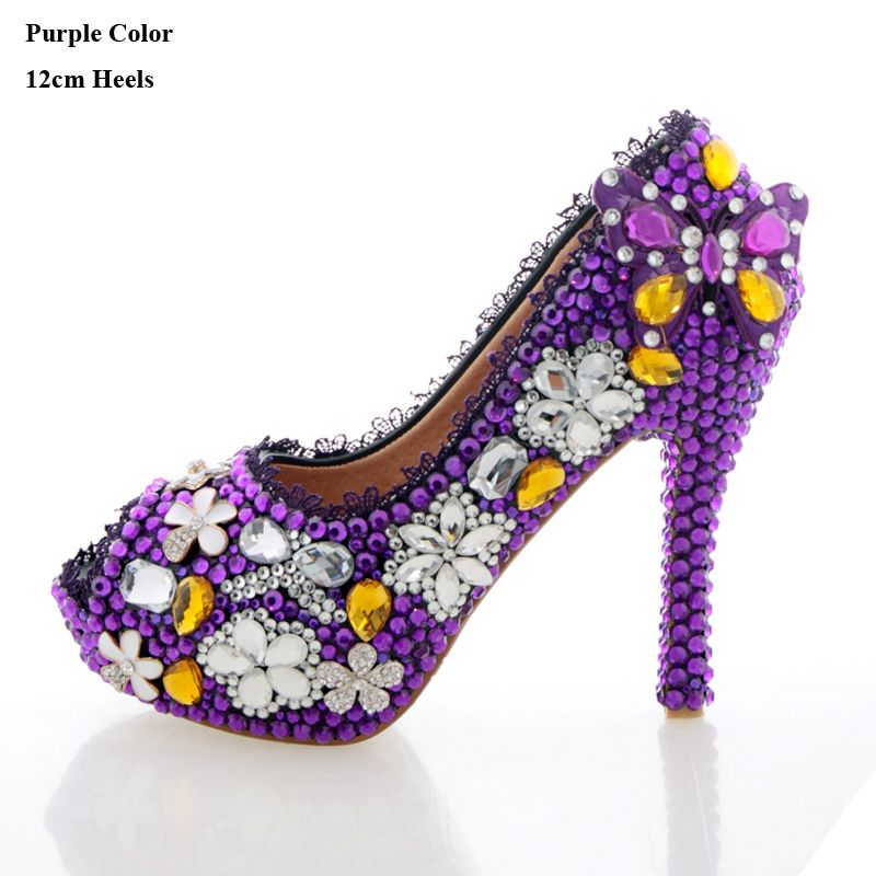 purple wedding shoes with rhinestones