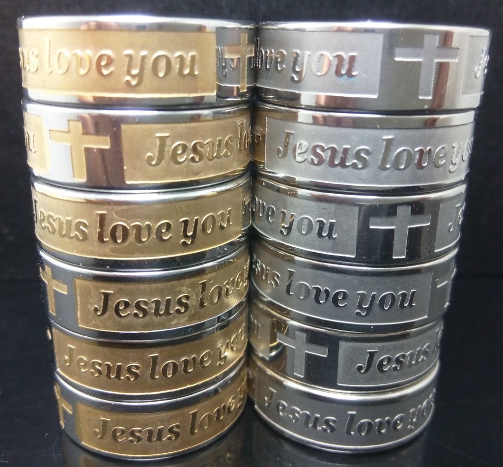 JESUS LOVE YOU Rings Cross Faith Christian Prayer Stainless Steel Rings