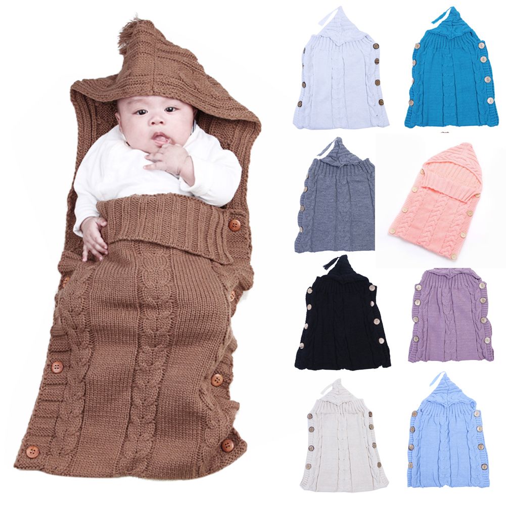 Swaddle Wrap Blanket Infant Crochet Knitted Wool Warm Sleeping Bag Multi-color X