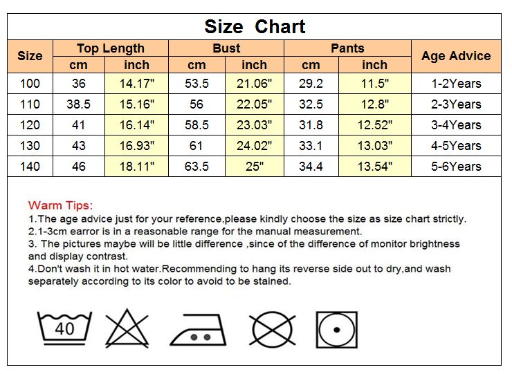 Little Girl Clothing Size Chart