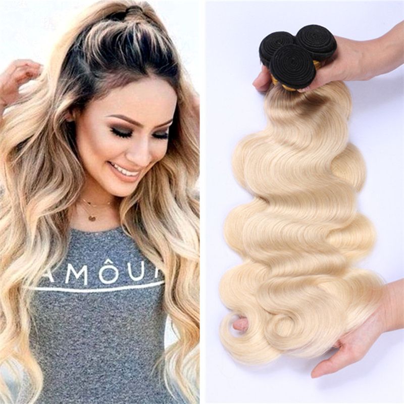 Grosshandel T1b 613 Ombre Reine Haarbundel Dark Roots Blonde Indische Korperwelle Menschenhaarverlangerungen Two Tone Haar Spinnt 300g Von
