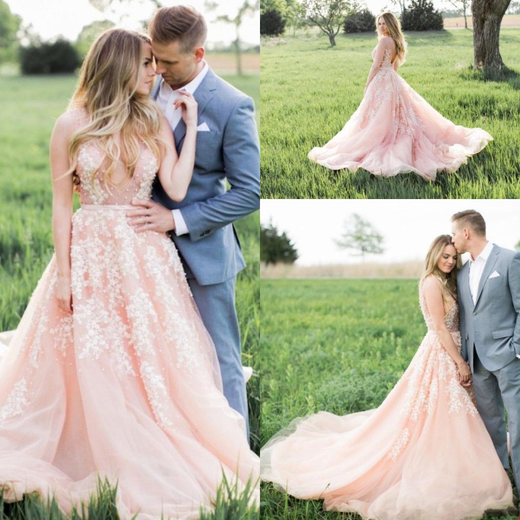 blush pink boho wedding dress