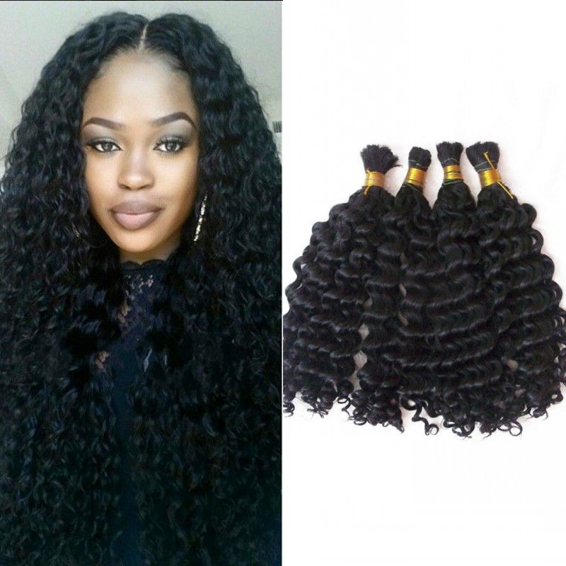 4 Bundles Deep Wave Bulk Human Hair No Weft Natural Color Curly Peruvian Braiding  Hair Bulk for Black Women FDSHINE