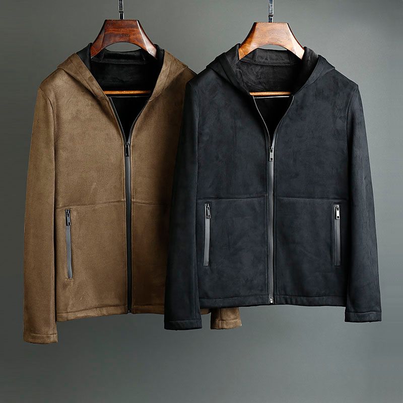 suede hooded jacket men's