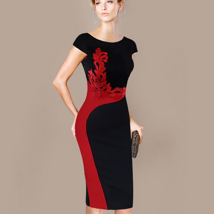 Compra Vestido Para Mujer Elegante Bordado De La Vendimia Contraste Delgado  Partido De Trabajo Informal Lápiz Vaina Bordado Vestido 215 Barato |  Entrega Rápida Y Calidad | Es.Dhgate