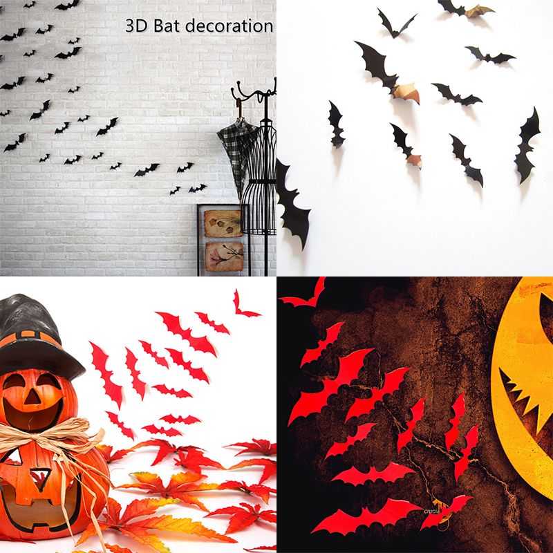 Halloween Decorations 3d Bats Black Diy Wall Stickers Pvc