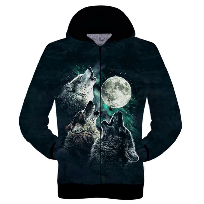 Compra Galaxia Del Espacio Al Por Mayor Hombres Sudadera Con Capucha Del  Lobo De La Luna 3D Impresión Camiseta De La Moda Otoño Invierno Con Capucha  De La Cremallera Con Capucha Frío