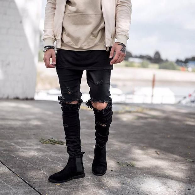 black ripped men's skinny jeans