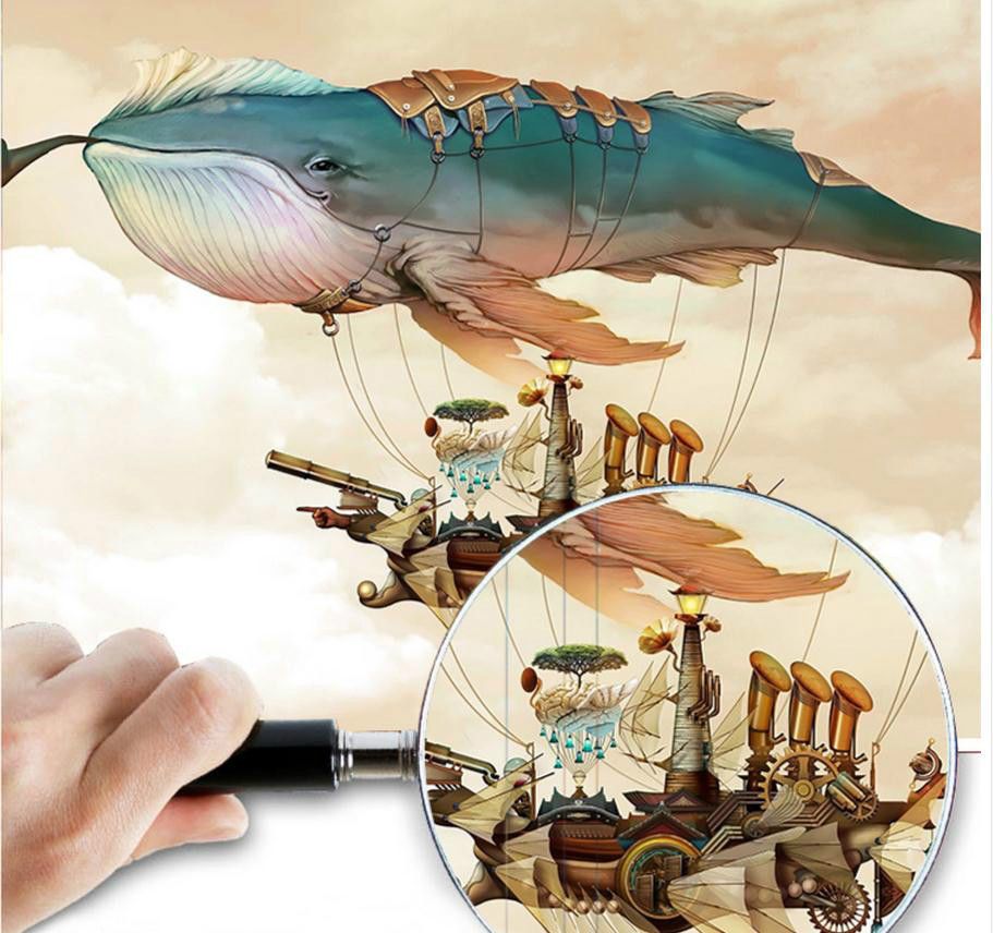 Gran mural de dibujos animados de peces grandes globo de aire caliente 3 D visual wallpaper Gran mural de dibujos animados de peces grandes globo de aire caliente 3 D visual wallpaper