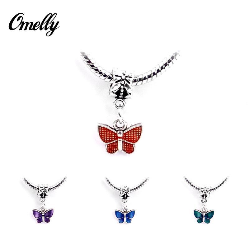 Mariposa Pandora Charms lleno de plata colorido colgar colgante Pandora Charms cuentas DIY