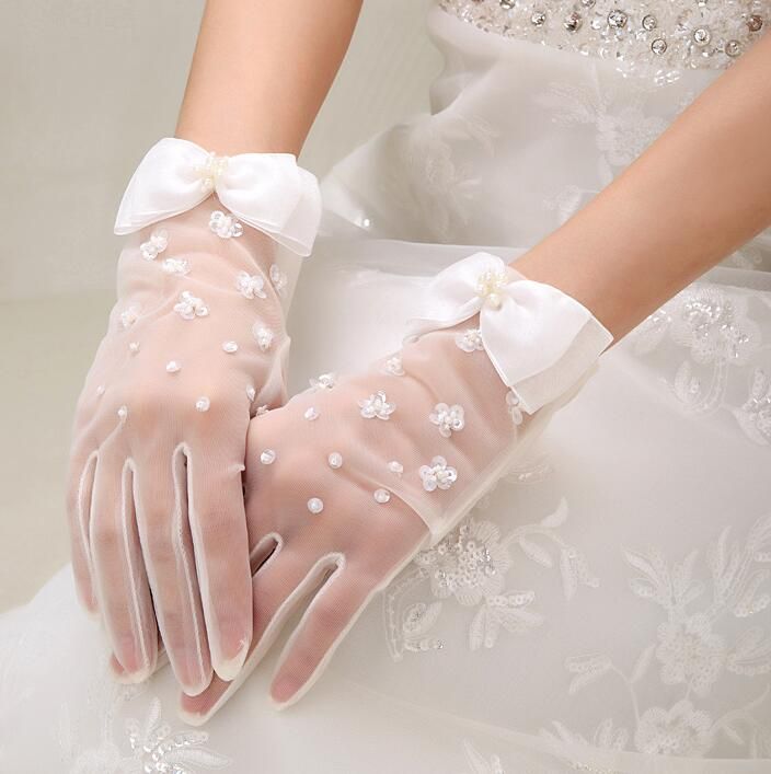 short ivory wedding gloves