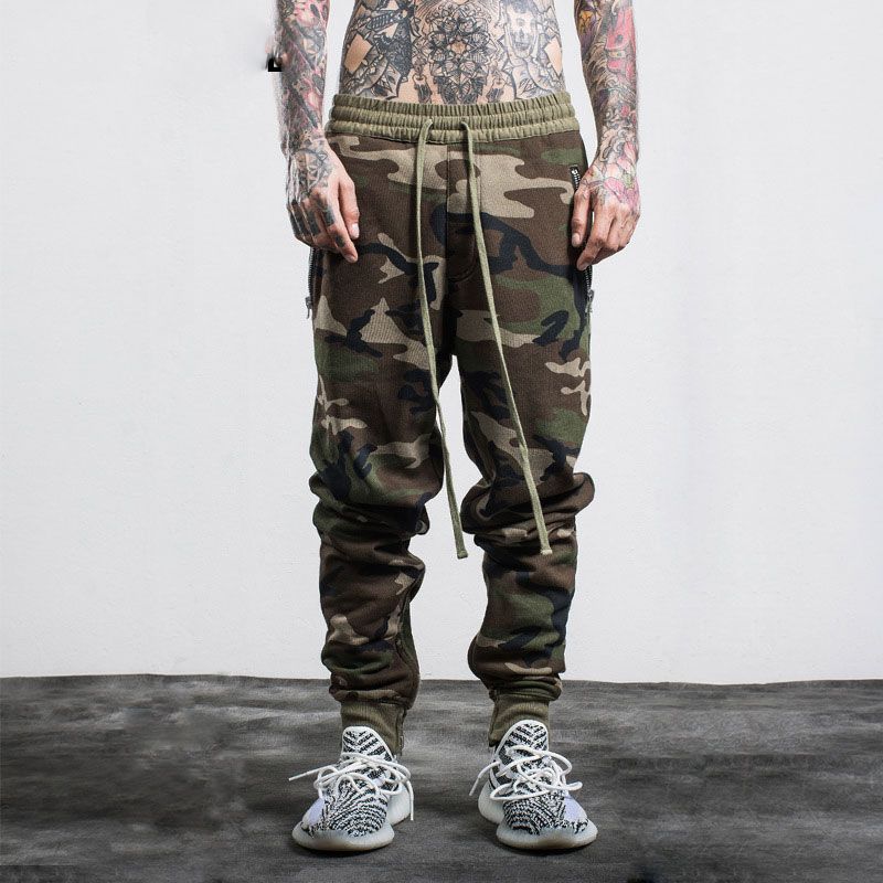 2020 2017 Fashion Mens Camo Pants Hip Hop Side Zipper Pockets