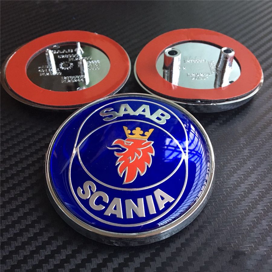 SAAB SCANIA Emblem Front Rear Car Badges Logo Blue Black Carbon With 2 ...
