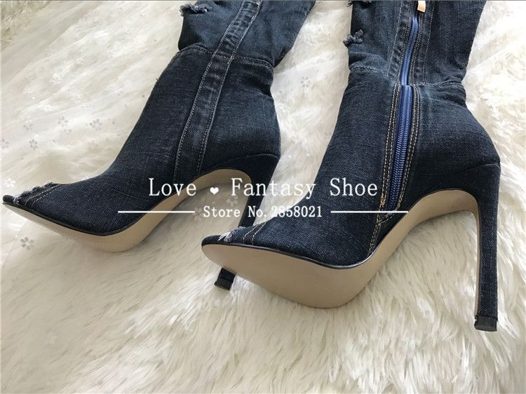 denim patchwork platform boots