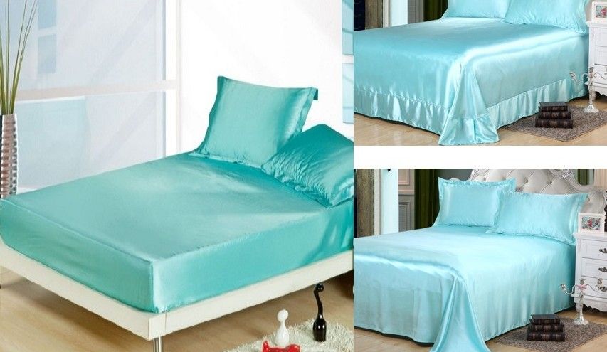 Aqua Blue Silk Sheets Bedding Set Satin Flat Fitted Bed Sheet Bedspread Linen California King Queen Size Full Twin King Duvets Bedding Sheet Sets From Sweethome01 87 56 Dhgate Com