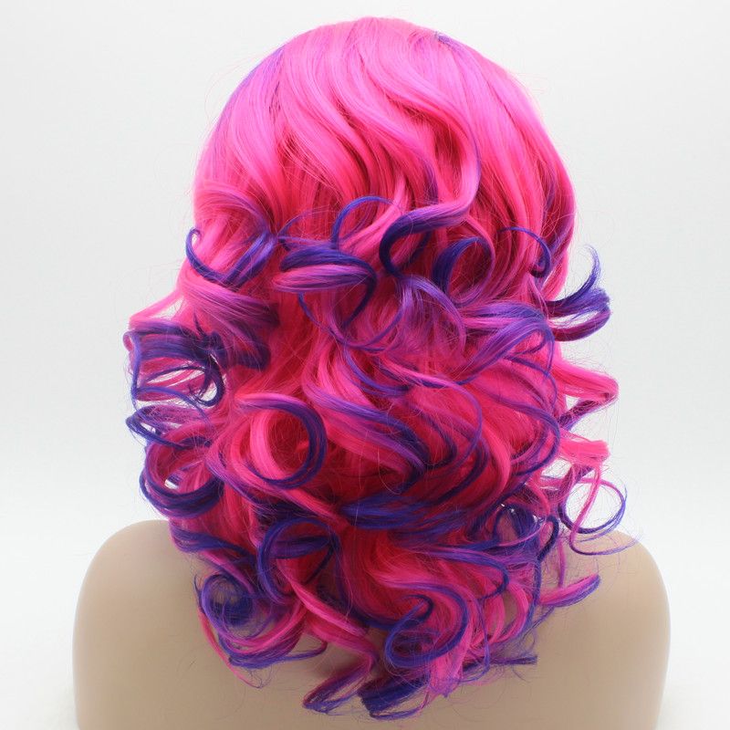 Iwona Hair Wavy Shoulder Length Purple Root Rose Red Ombre Wig 19