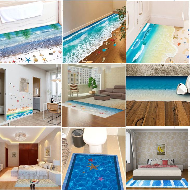 Creative 3d Floor Stickers Starfish Footprint Sea Beach Bathroom
