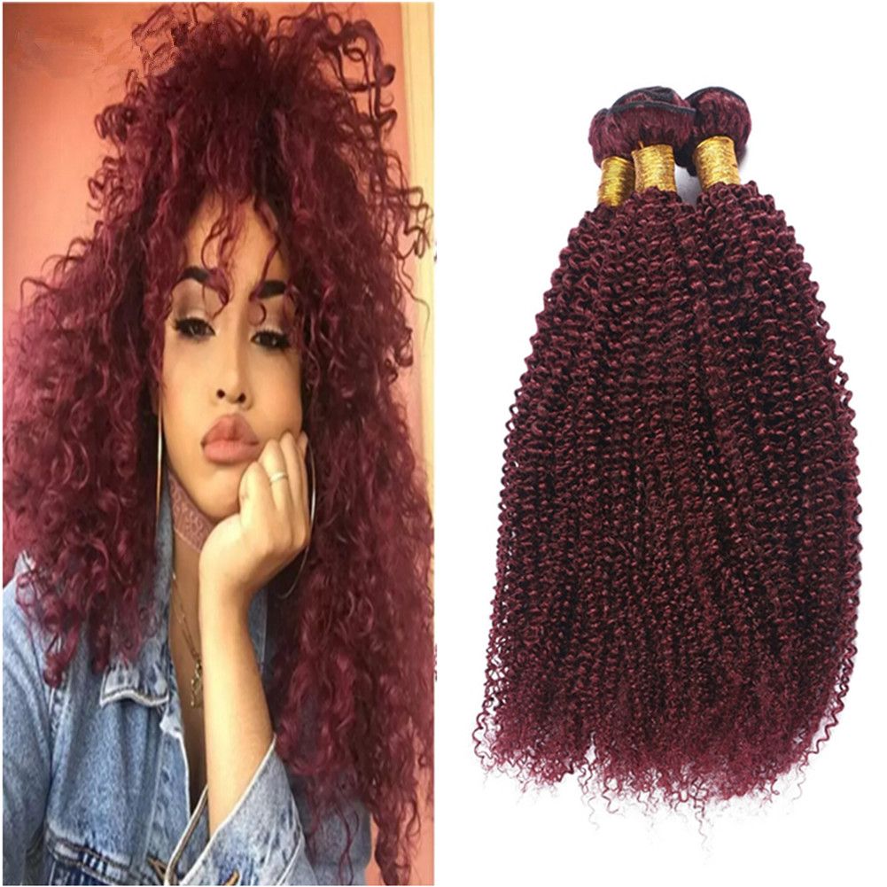 300g 99j Burgundy Dark Wine Red Remy Hair Bundles Afro Kinky Curly