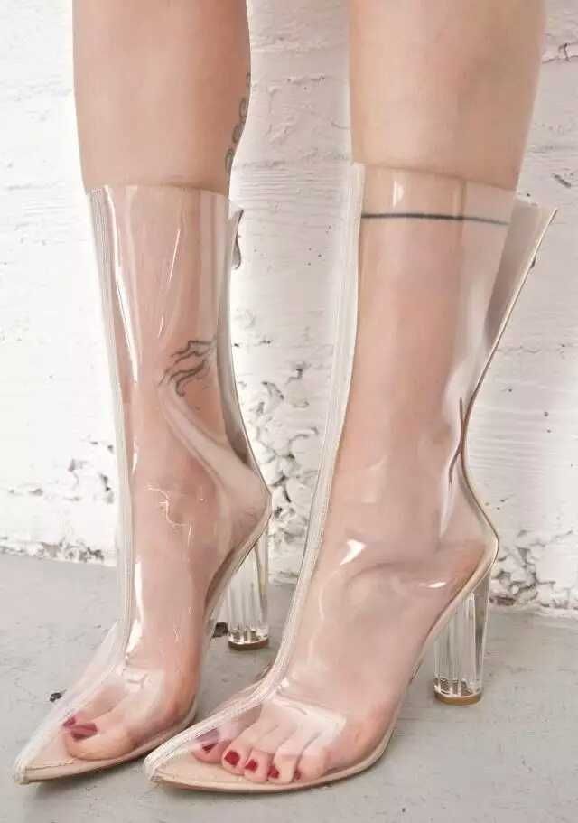 clear bootie heels