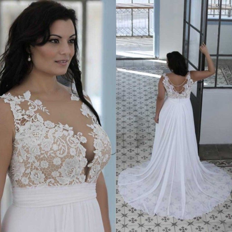 plus size white beach wedding dresses