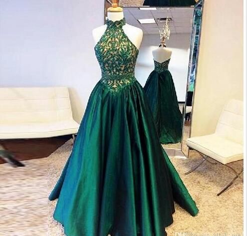 green floor length evening gown