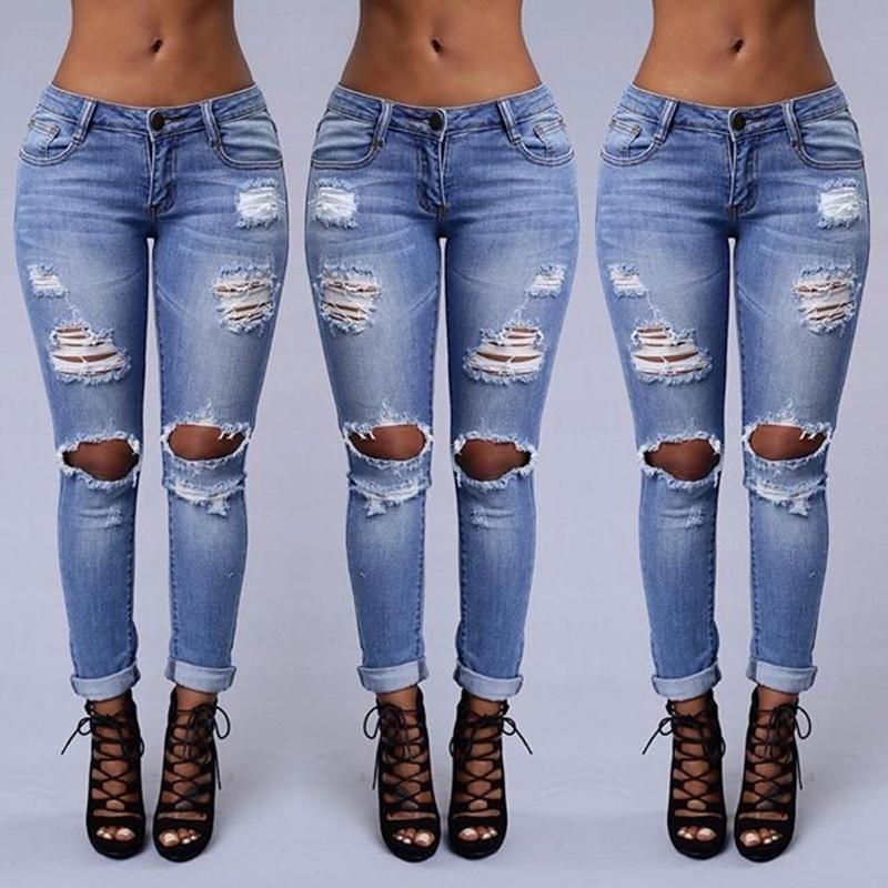 Compra Diseñador De Dril De Algodón De Cintura Alta Pantalones Vaqueros  Rasgados Del Dril De Algodón Pantalones Rotos Boyfriend Jeans Para Mujeres  Flacas Tejanos Elástico Delgado Jean Mujer Barato | Entrega Rápida