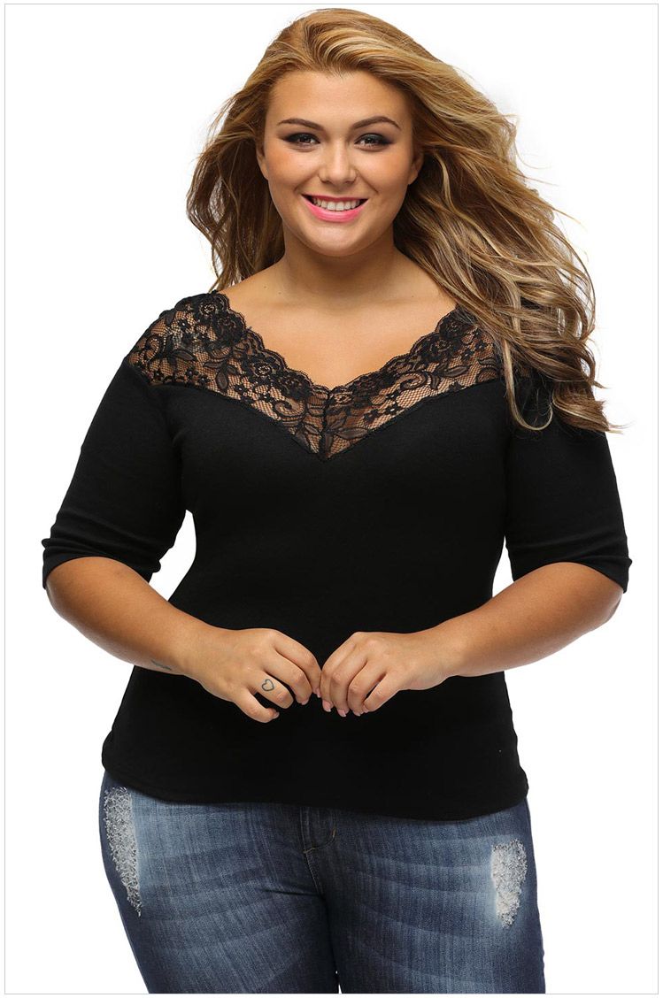Compra Mujeres De Gran Tamaño Blusas Camisas 2017 Tallas Grandes Mujeres  Vestidos Blusas De Encaje Ssexy Sin Tirantes Costura V Cuello 3/4 Camisetas  De Manga Larga Barato | Entrega Rápida Y Calidad | Es.Dhgate