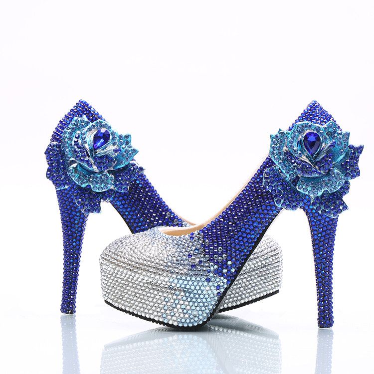 royal blue and silver high heels