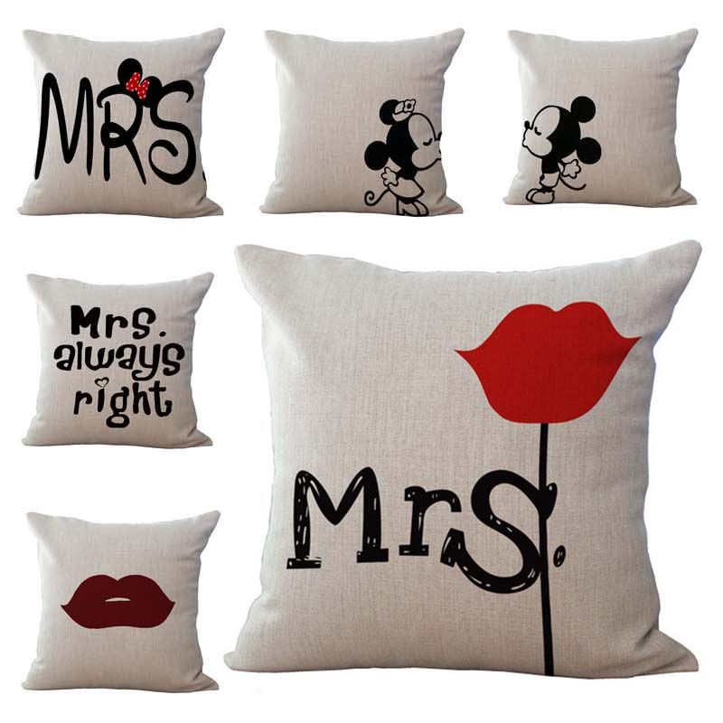 Lovers Mr And Mrs Right Throw Pillow Cases Cushion Cover