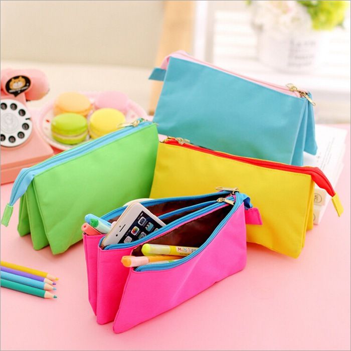 Tela lona Estuche para lápices 3 capas 3 bolsas Papelería para niña niña Lápiz