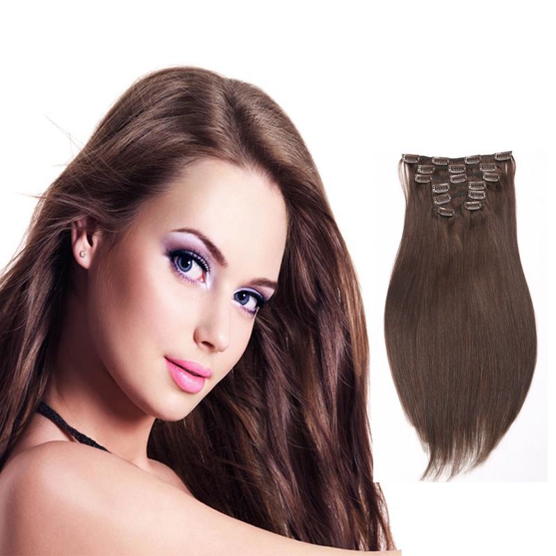 Hot Selling Human Hair Extensions 4 Dark Brown Cheap Clip In Hair