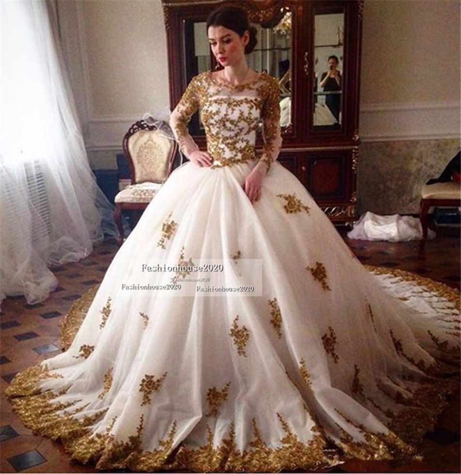 gold long gown for wedding