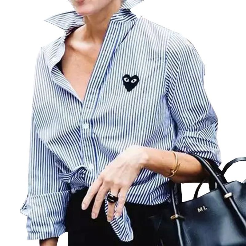 Compra Mujeres Elegantes Rayas Corazón Bordado Blusas De Algodón De Manga  Larga Camisas Sueltas Cuello Doblado Tops Casuales Blusas LT959 Barato |  Entrega Rápida Y Calidad | Es.Dhgate