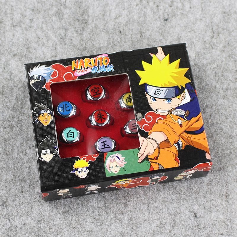 Anime Dibujos animados Naruto Anillos Akatsuki Miembro Cosplay Anillos de  dedo con caja 10pcs / Set Gratis Envío al por menor
