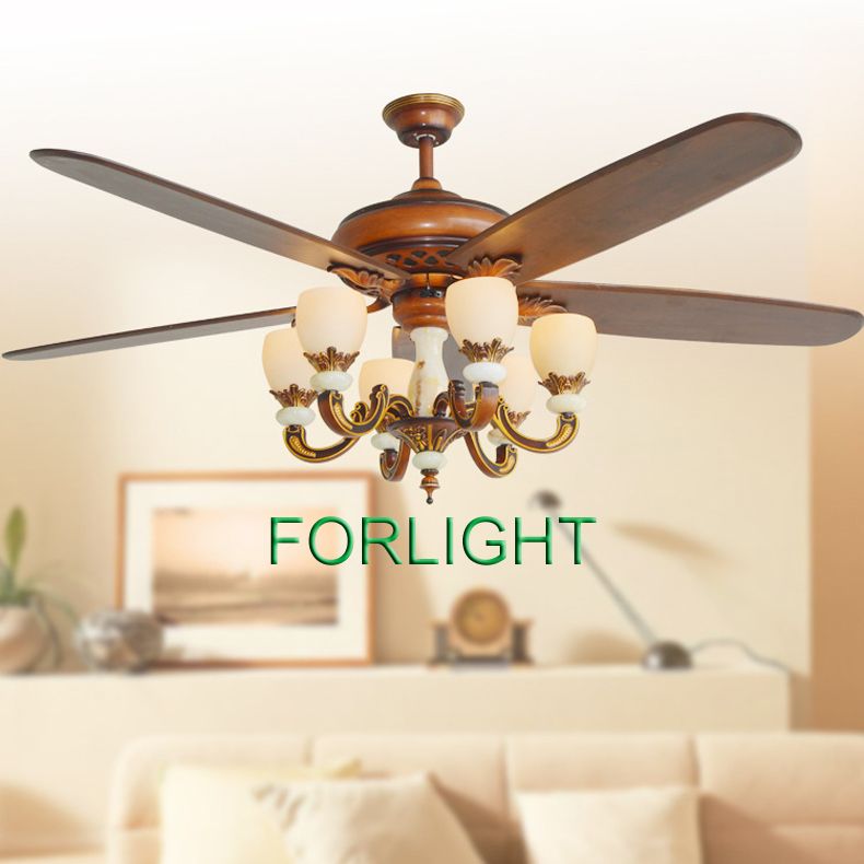 2019 Led Ceiling Fans Lights 72 Inch 5 Blade Retro European American Wooden Fans Led Ceiling Fans Remote Control Indoor Ceiling Fan With 6 Lights From