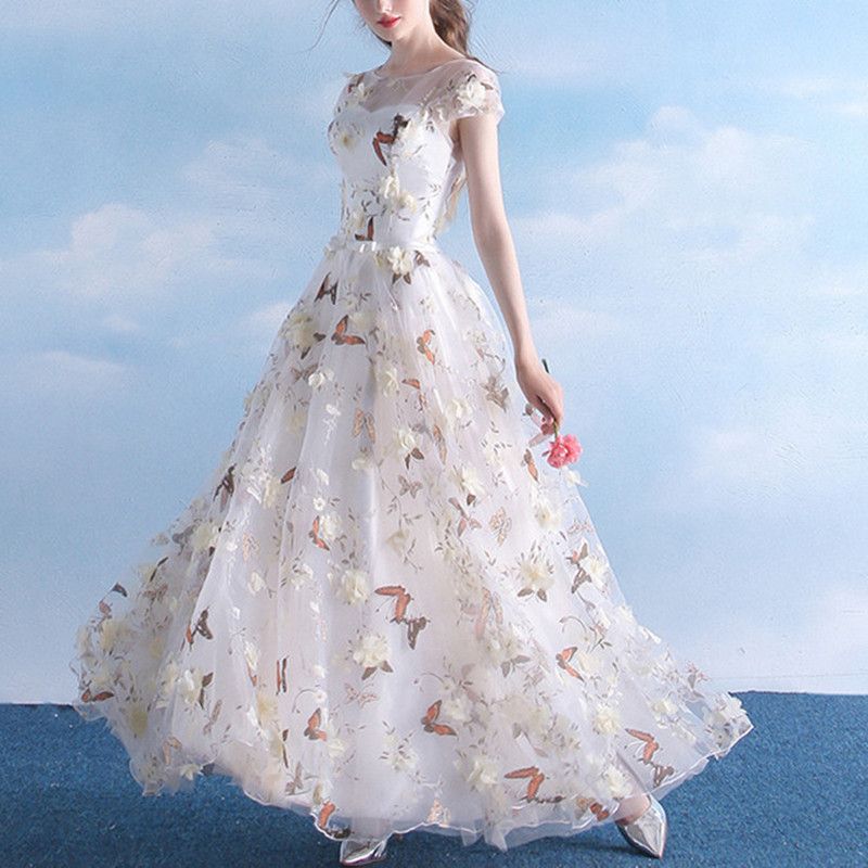 Acquistare Abiti Da Sera Lunghi Romantici Da Donna 2019 Cap Sleeve Trendy  Butterfly Floreale Abiti Da Sera A Line Abiti Da Cerimonia Convenzionali  Abiti Da Spettacolo P200 Economico | Consegna Veloce E