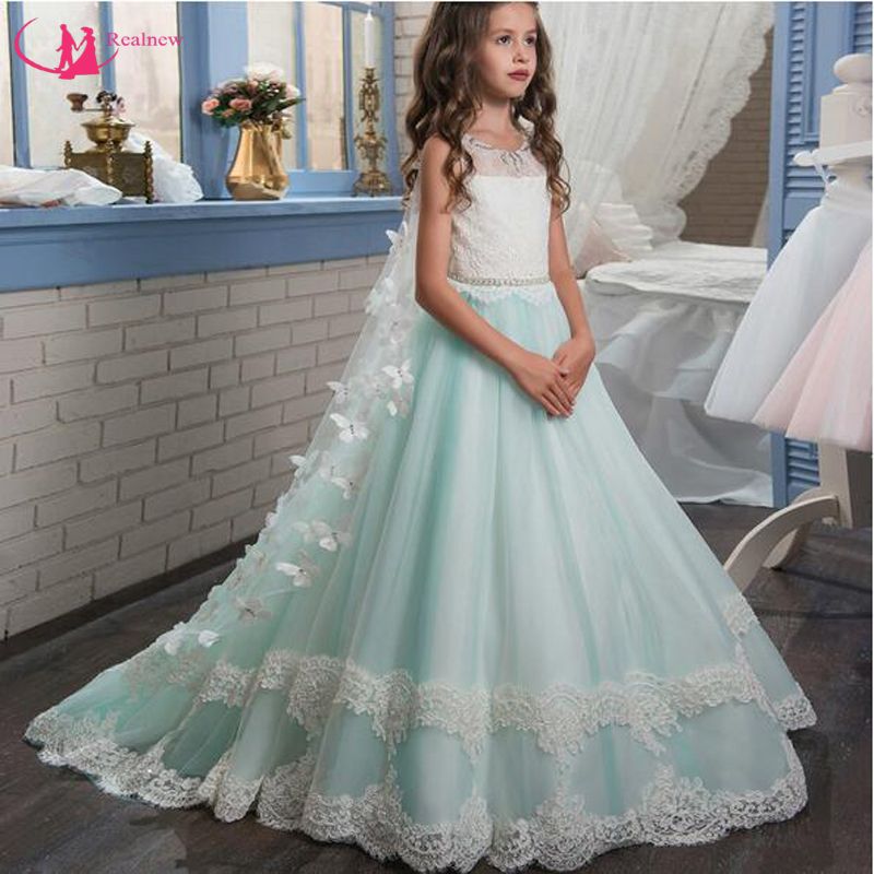 Beautiful Design Floor Length Flowers Girls Lace Dress Sleeveless