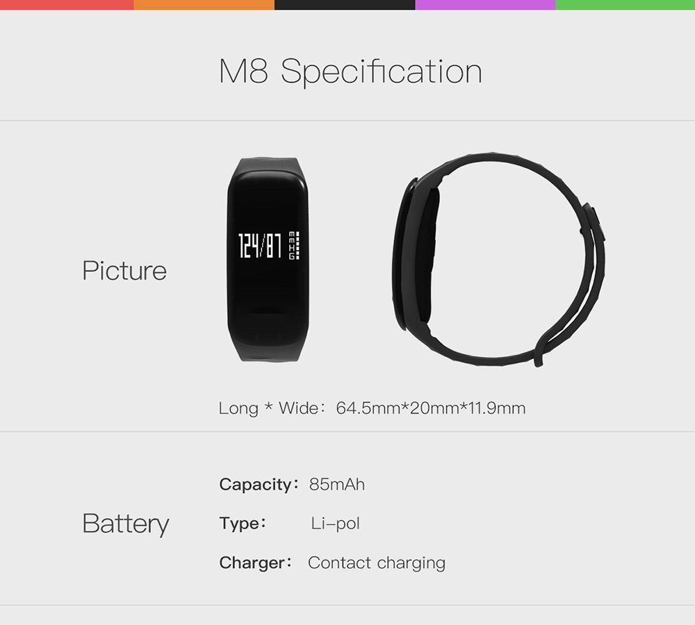 m8 smart band with heart rate & blood pressure monitor