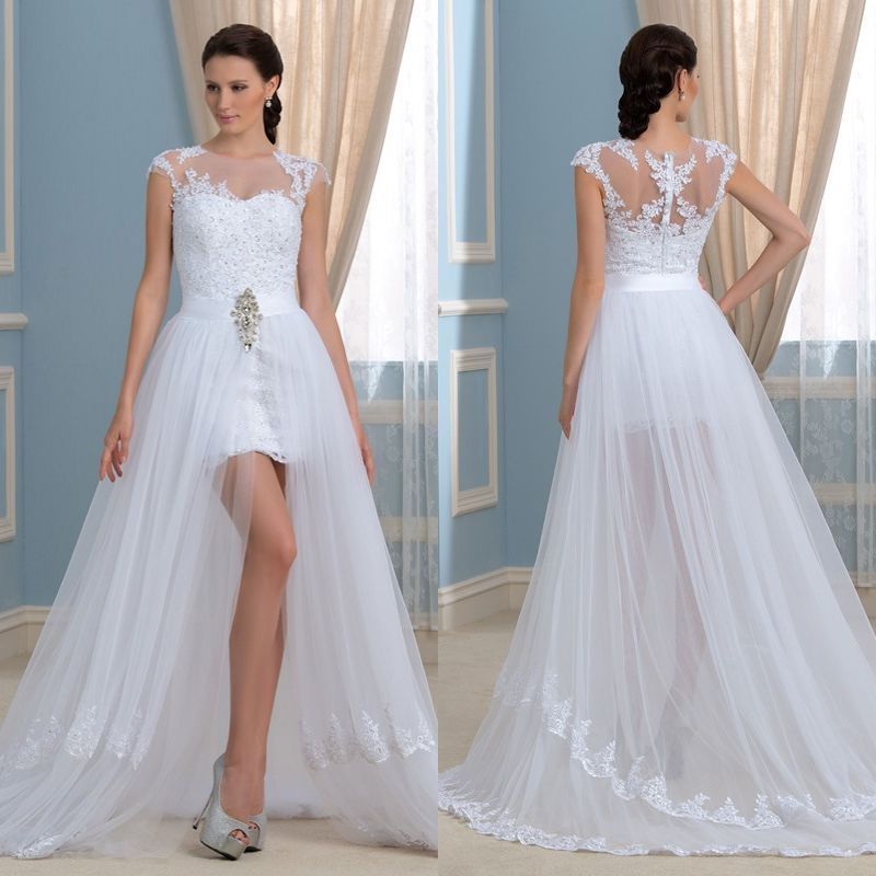 Front Short Long Back Sheath Beach Wedding Dresses White