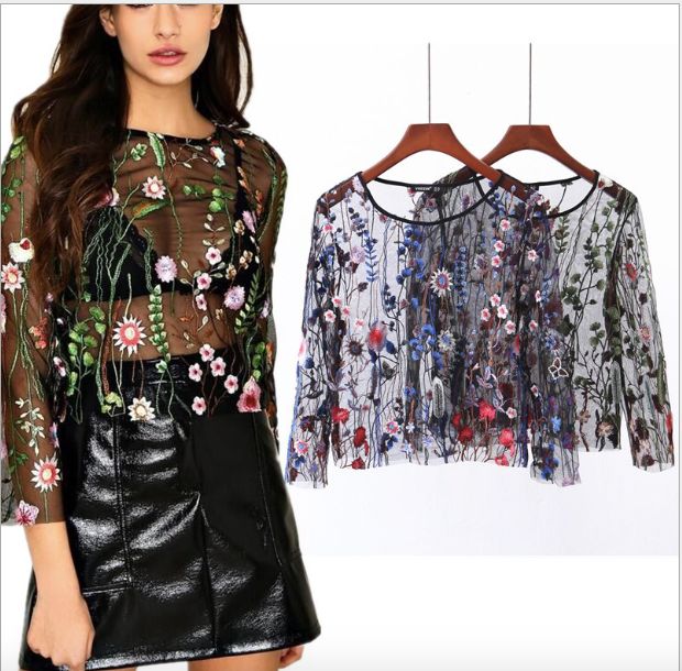 Compra Camisa De Blusa De Bordado De Malla Negra Flor De Verano Blusas De  Mujer Transparentes Camisa Sexy Blusa De Manga Larga Cool Blusas Barato |  Entrega Rápida Y Calidad | Es.Dhgate