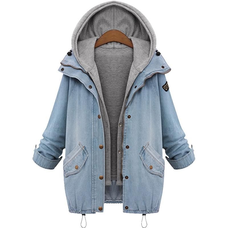 Compre Mulheres Casuais De Malha Jaqueta Jean Two Piece Set Jaqueta Jeans Com Capuz Plus Size Oversized Mulheres Casuais Casaco Outwear De Bichung, $199,76 | Pt.Dhgate.Com