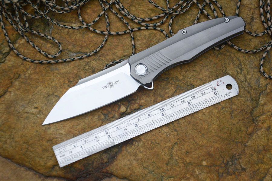 TWOSUN Brand Knife TS50 Tanto D2 Blade Fold Knives Titanium Alloy