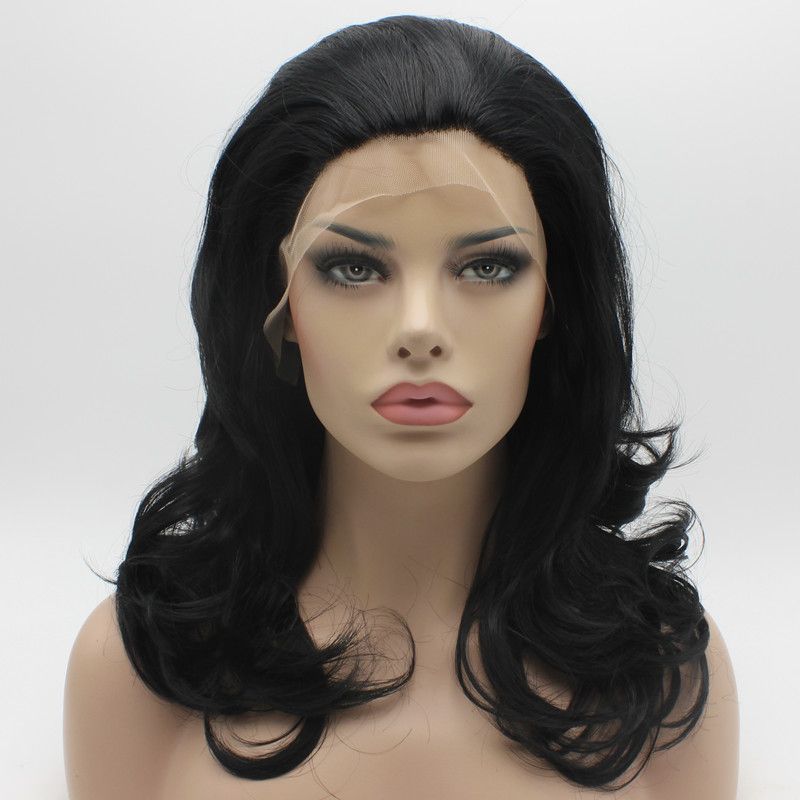 Iwona Hair Wavy Shoulder Length Black Wig 19 1 Half Hand Tied Heat