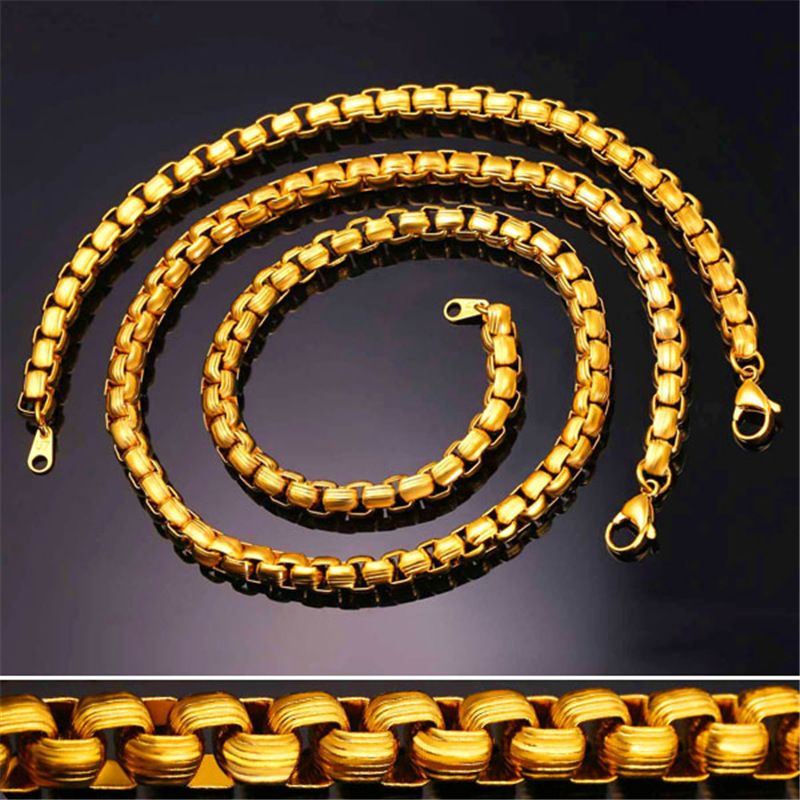 2021 U7 7MM 5 Sizes 18K Gold Plated Box Chains Classical Necklace For Men/Women Fashion Jewelry 