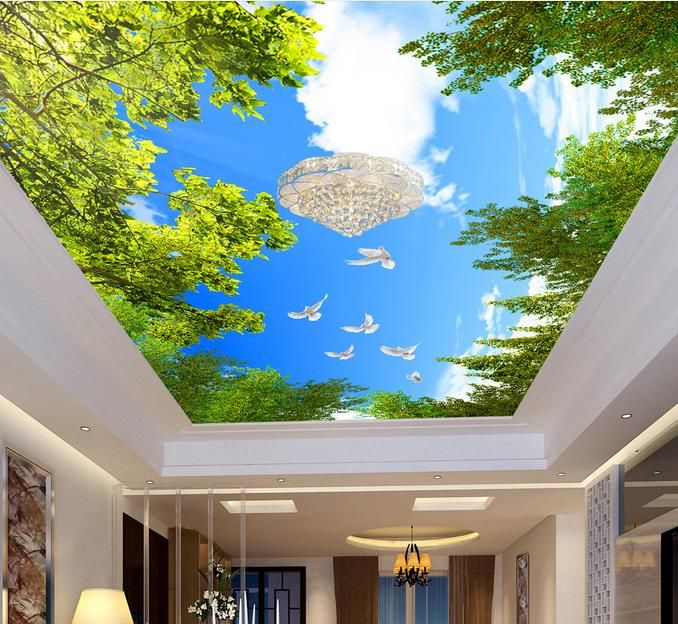 Customized 3d Ceiling Wallpaper Blue Sky And White Clouds